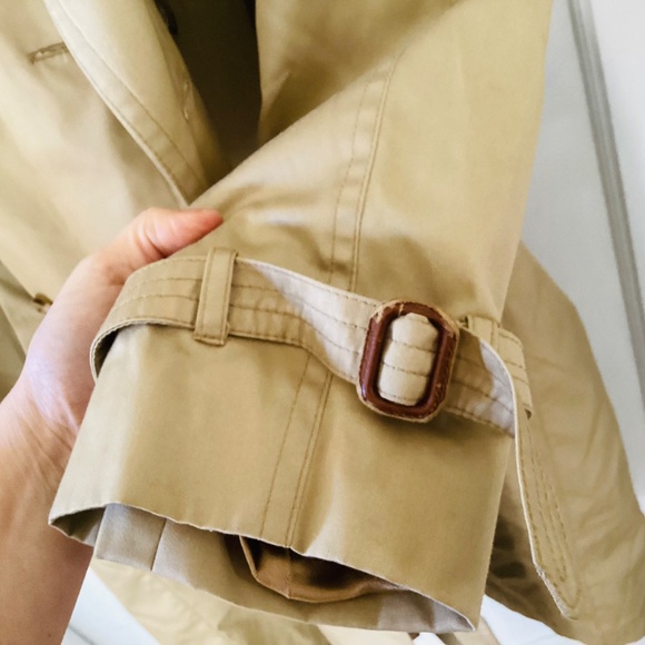 Vintage Lined Tan wool collar Trench Coat Made in Poland Size 44R pockets belted - Picture 14 of 16